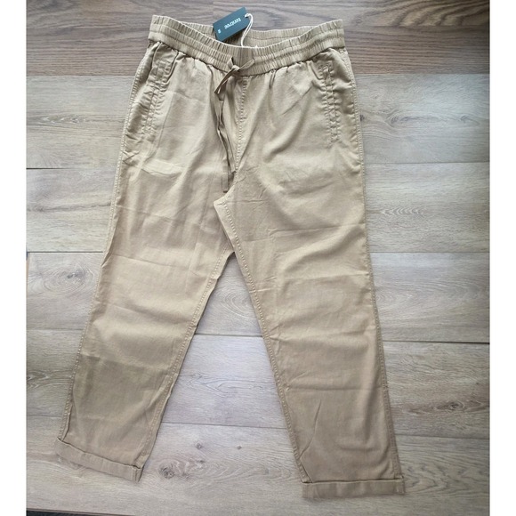 Tentree Men's XL Hemp Stretch Chino Pants Large Khaki Drawstring NWT Cuffed - Picture 2 of 8